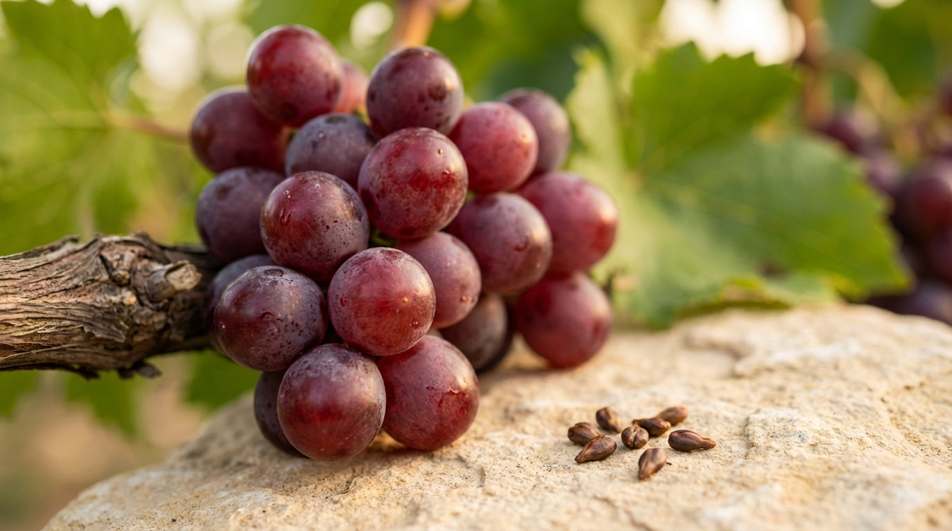Red-wine grapes and grape seeds
