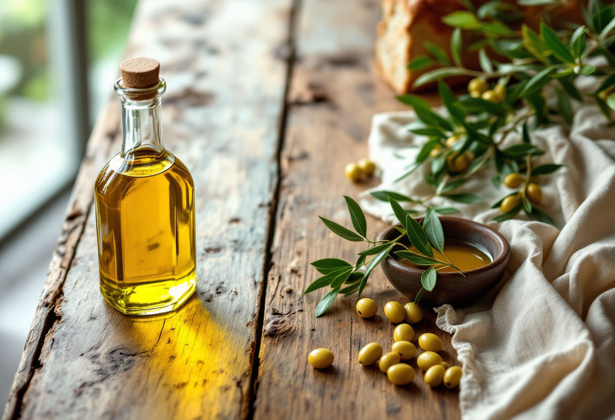 Olive oil and olive leaves