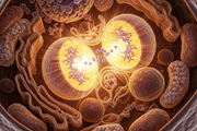 Microscopic view of cellular structures with a focus on organelles, molecules and cellular energy production.