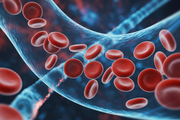 Diagram showing red blood cells flowing healthily